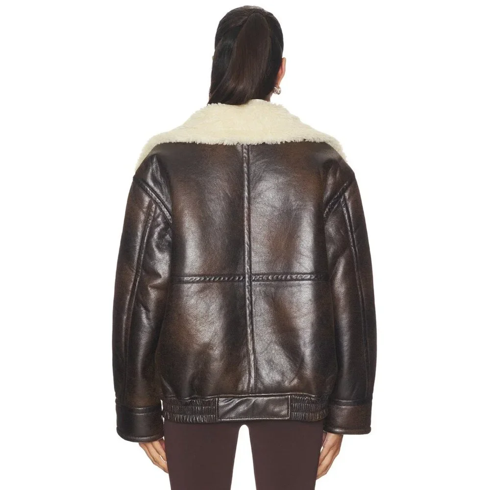 Superdown Amelia Faux Leather Jacket in Brown Large New with Tags Womens - Picture 2 of 9